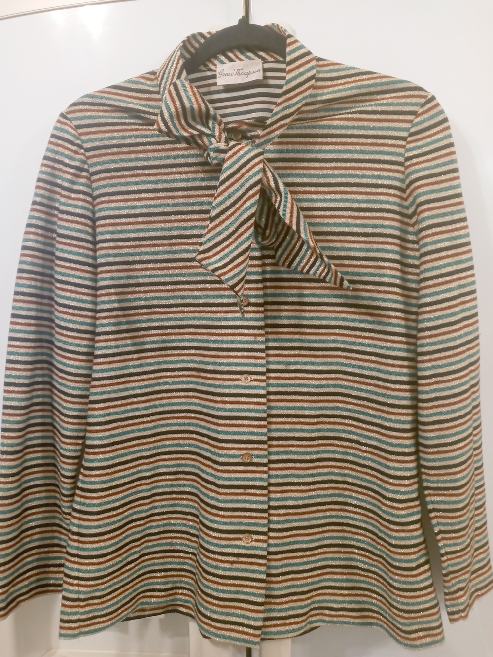 Grace Thompson Collection Striped Tie-Neck Blouse